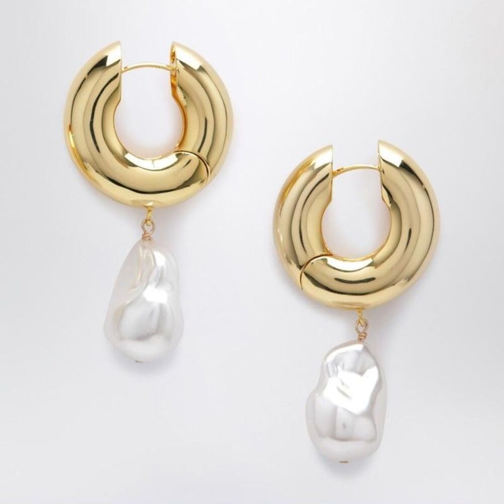 ELIOU Modern Chunky Hoop Earrings with Baroque Pearl Drop Women METAL